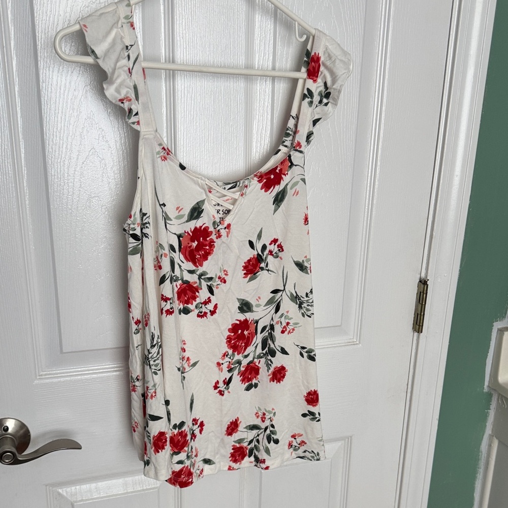 Torrid Floral Ruffle Sleeve Top - White and Red